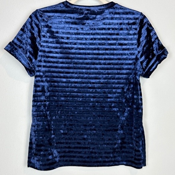 Everly Velvet Blue Velour Short Sleeve Striped Shirt S - Picture 5 of 8